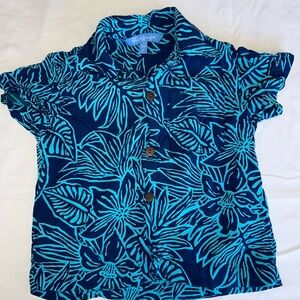 Blue and Black Tropical Button Down Shirt